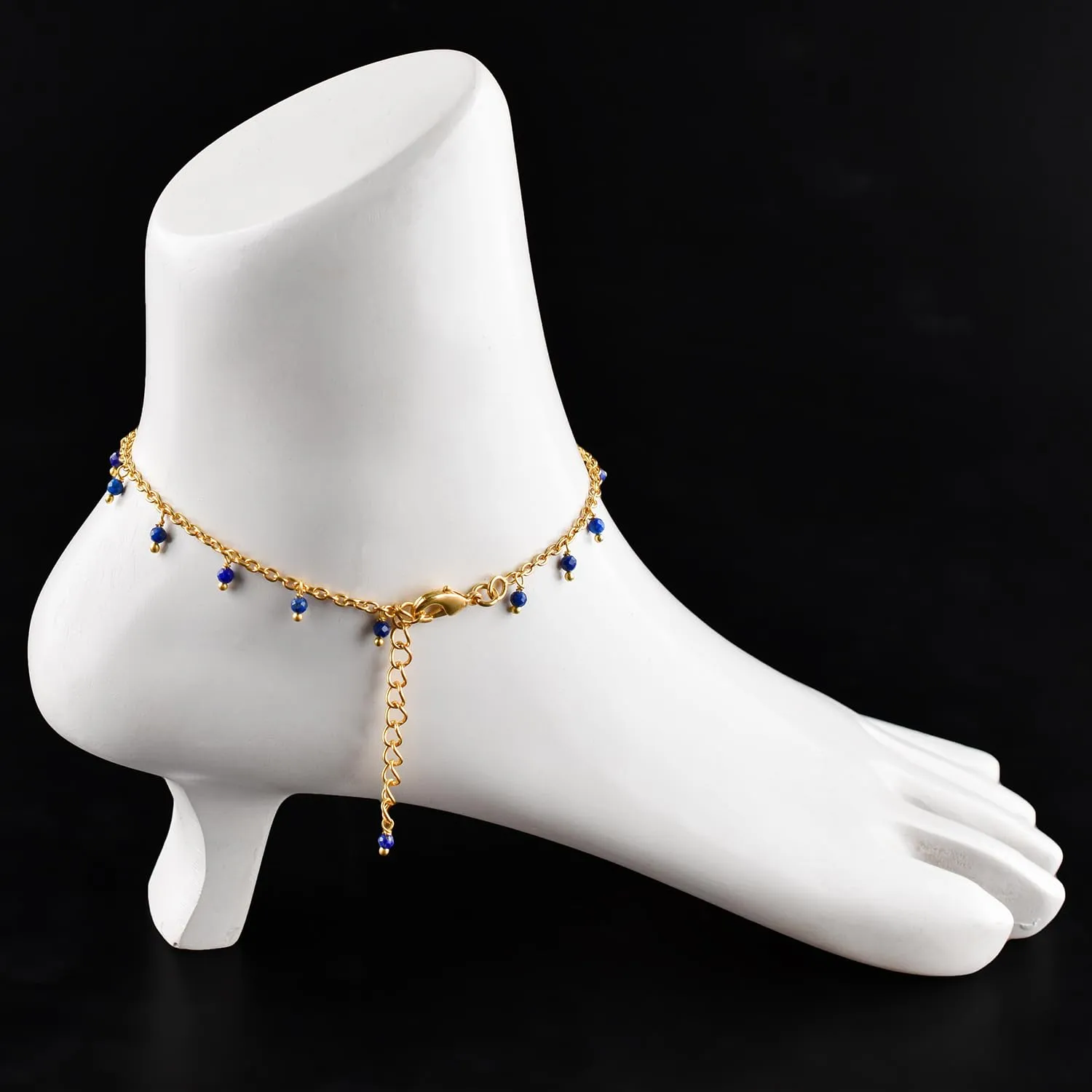 InfinityGemsArt Lapis Lazuli Anklets in Hanging Beads Ankle Bracelets for Women Natural Birthstone 14k Gold Plated Jewelry in 9  1.5 inch Chakra Crystals Birthday Gifts