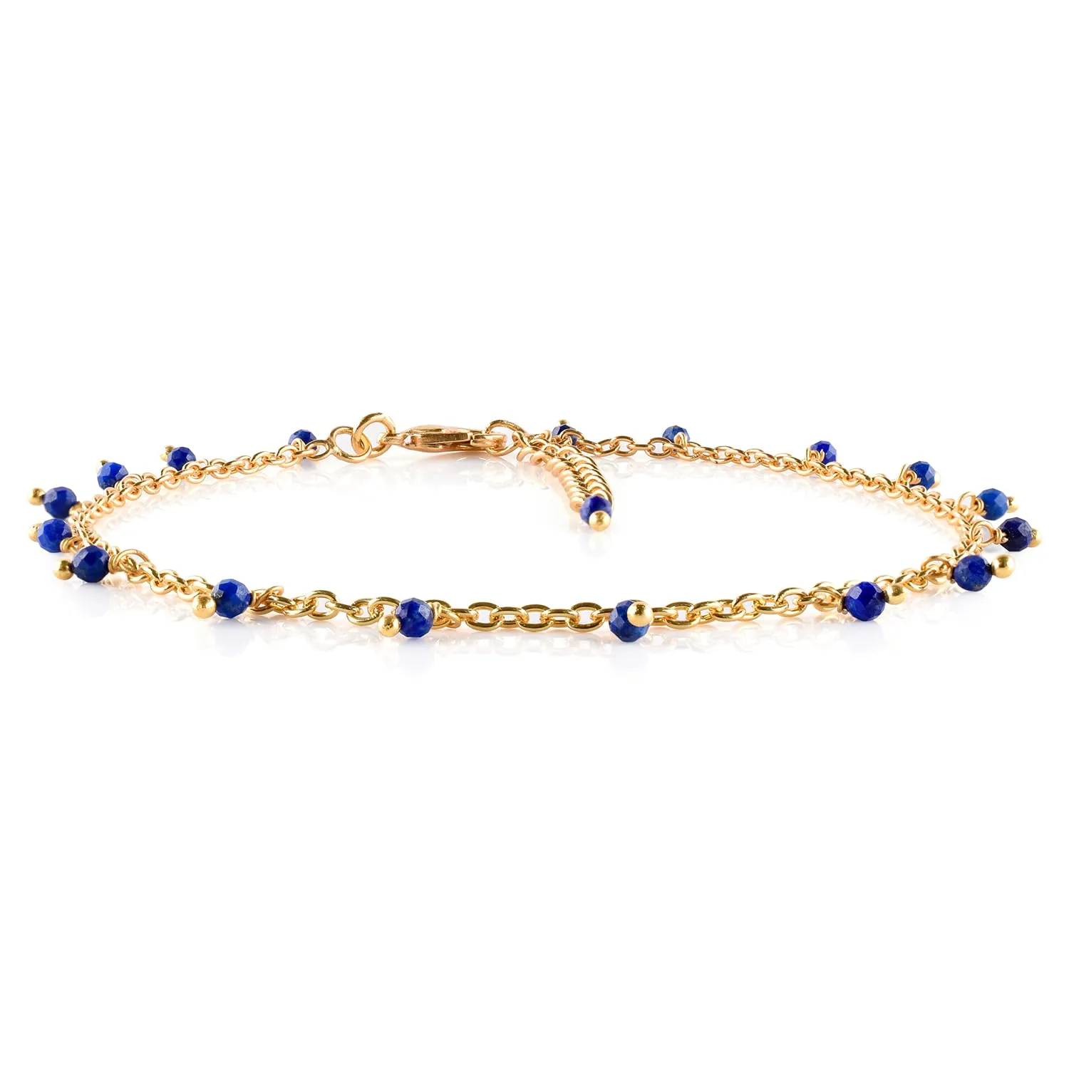 InfinityGemsArt Lapis Lazuli Anklets in Hanging Beads Ankle Bracelets for Women Natural Birthstone 14k Gold Plated Jewelry in 9  1.5 inch Chakra Crystals Birthday Gifts