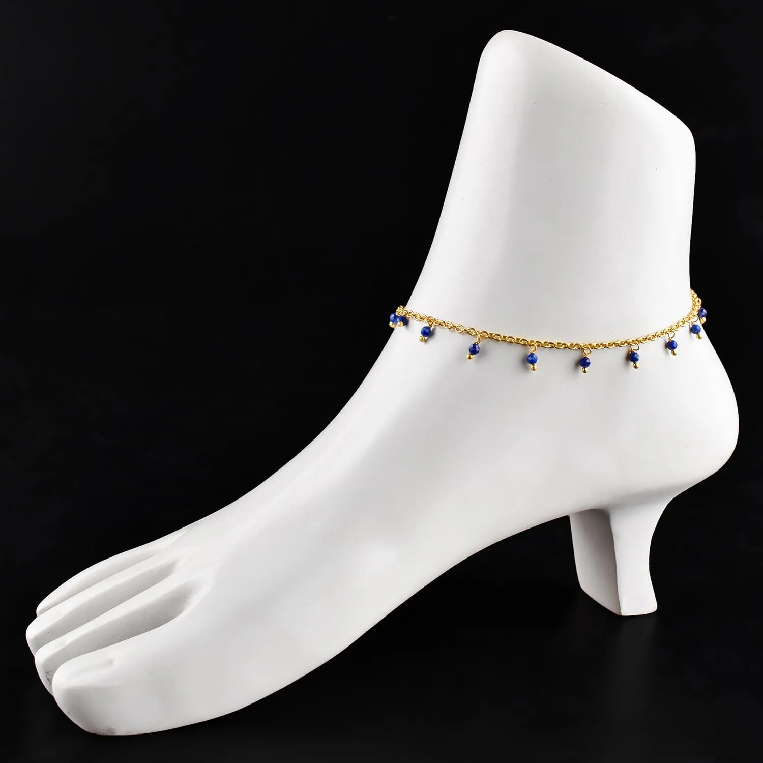 InfinityGemsArt Lapis Lazuli Anklets in Hanging Beads Ankle Bracelets for Women Natural Birthstone 14k Gold Plated Jewelry in 9  1.5 inch Chakra Crystals Birthday Gifts