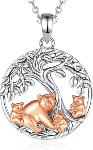 INFUSEU Cute Mama Bear with Children Necklace Family Tree of Life Jewelry for Women, 18 2 Chain