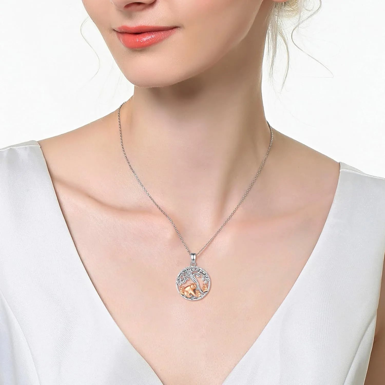 INFUSEU Cute Mama Bear with Children Necklace Family Tree of Life Jewelry for Women, 18 2 Chain