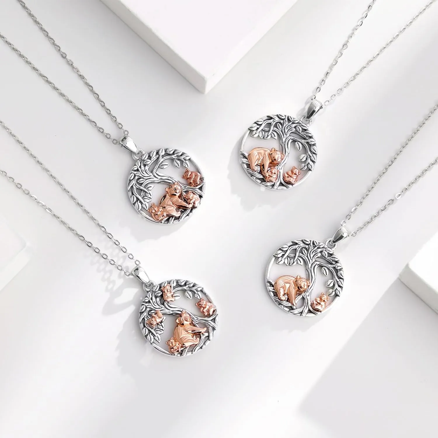 INFUSEU Cute Mama Bear with Children Necklace Family Tree of Life Jewelry for Women, 18 2 Chain