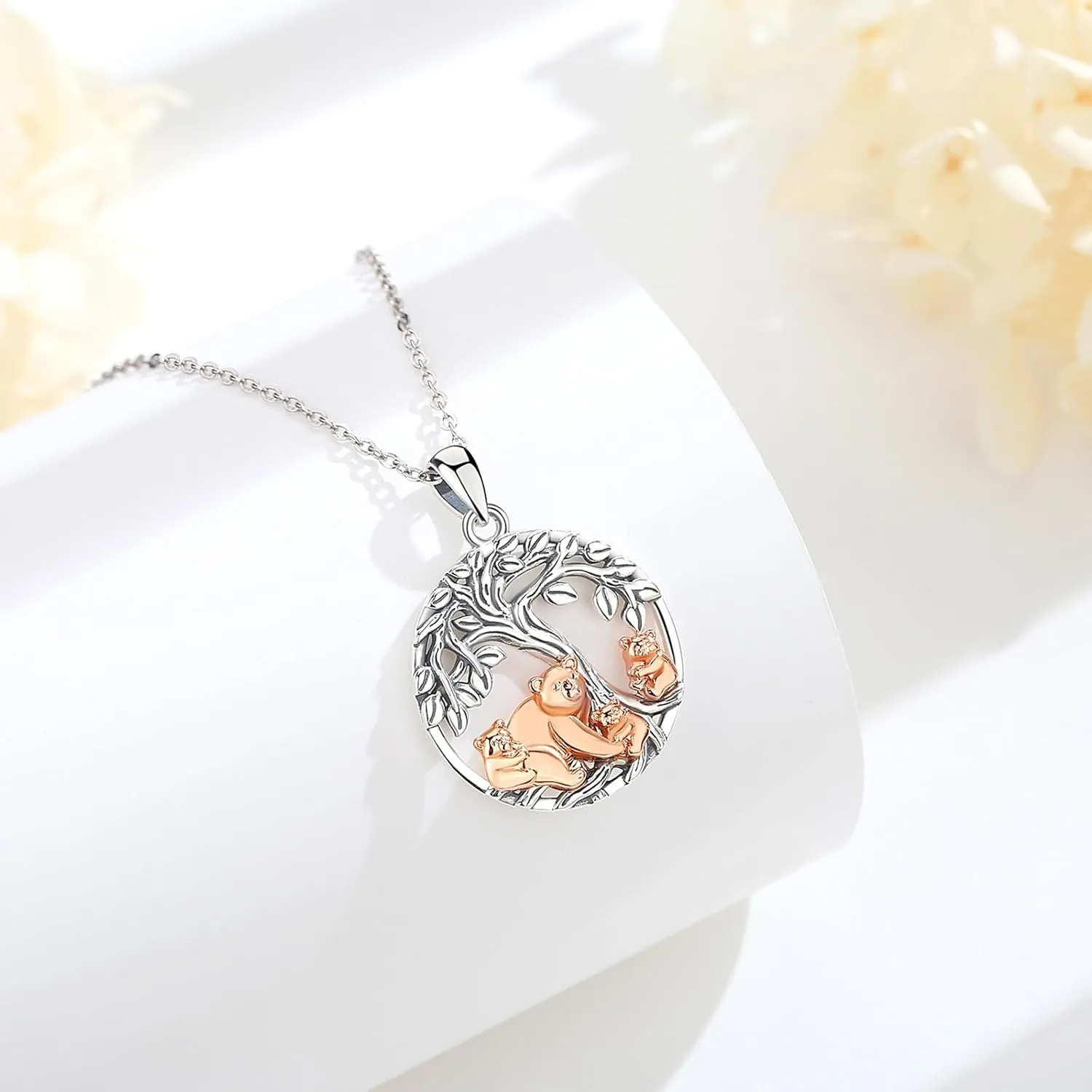 INFUSEU Cute Mama Bear with Children Necklace Family Tree of Life Jewelry for Women, 18 2 Chain