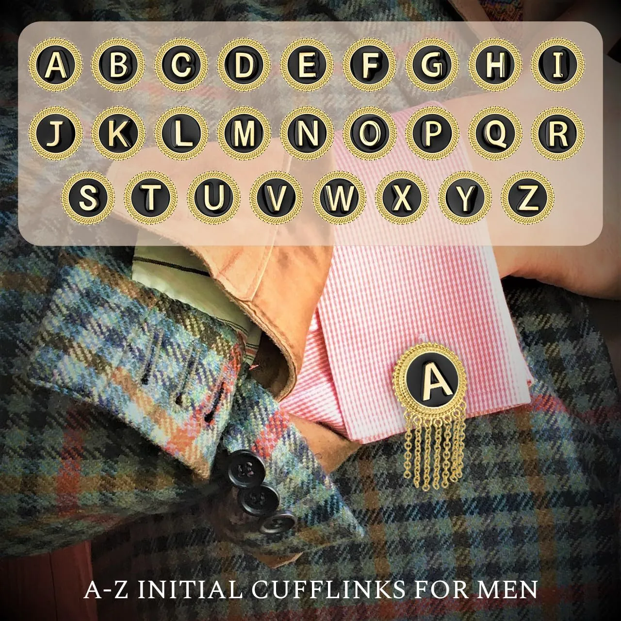 Initial Cufflinks for Men in 18K Gold Tone, Gifts Box Packed, Personalized Cufflinks for Men(A-Z Initial), Mens Jewelry or Accessories on Wedding Birthday Anniversary Father's Day, Designed by HAWSON