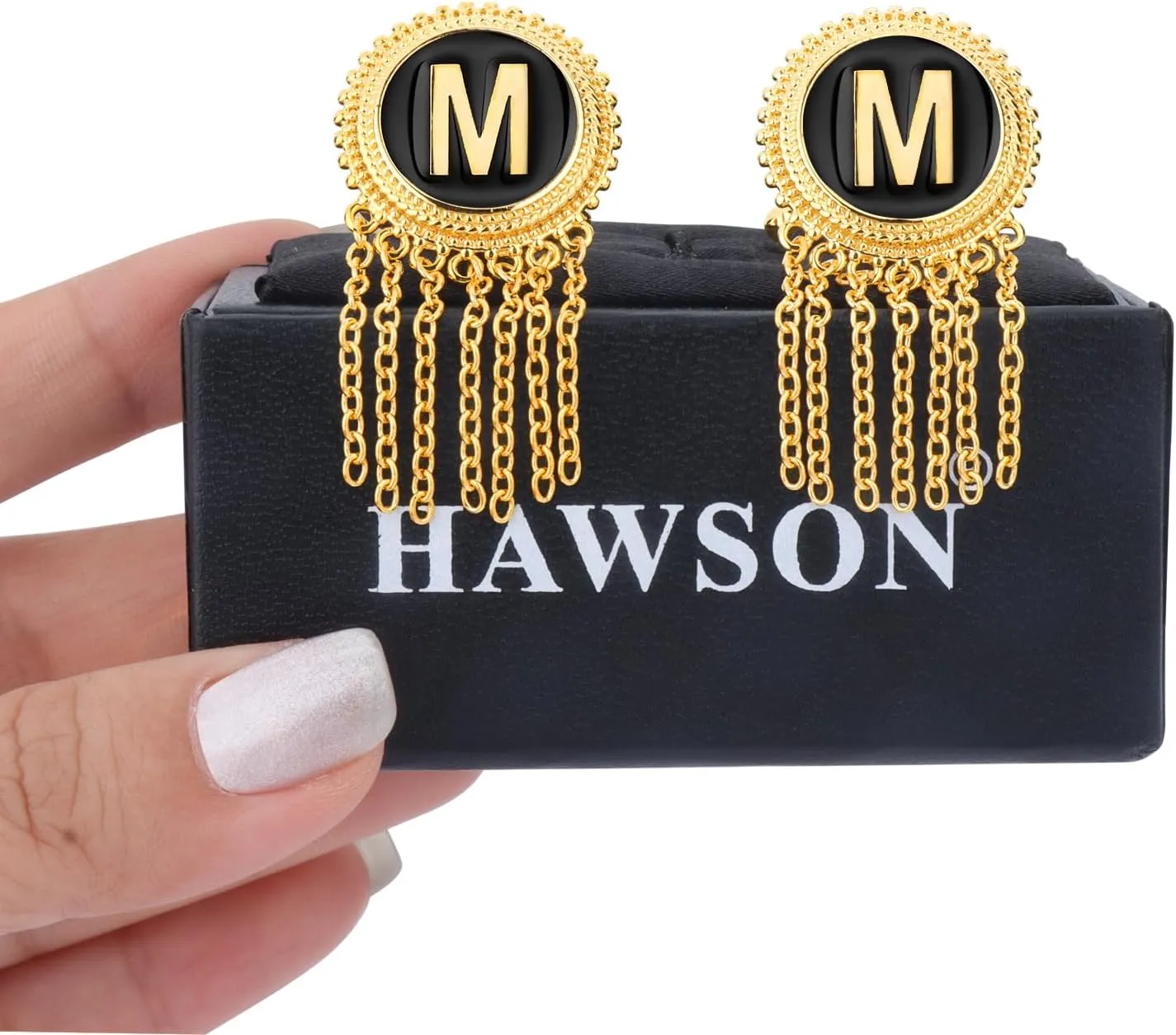 Initial Cufflinks for Men in 18K Gold Tone, Gifts Box Packed, Personalized Cufflinks for Men(A-Z Initial), Mens Jewelry or Accessories on Wedding Birthday Anniversary Father's Day, Designed by HAWSON