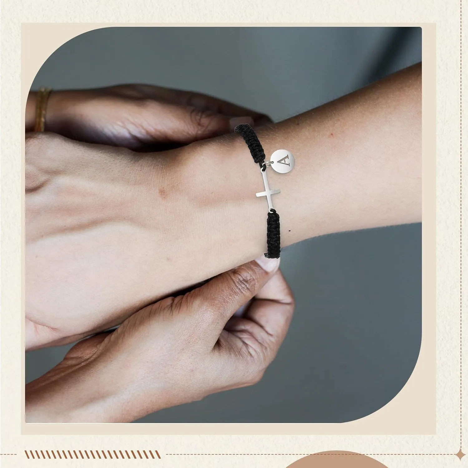 Initial Friendship Cross Bracelet with A-Z Charm Adjustable Braided Bracelet for Women Men Christian Religious Gift