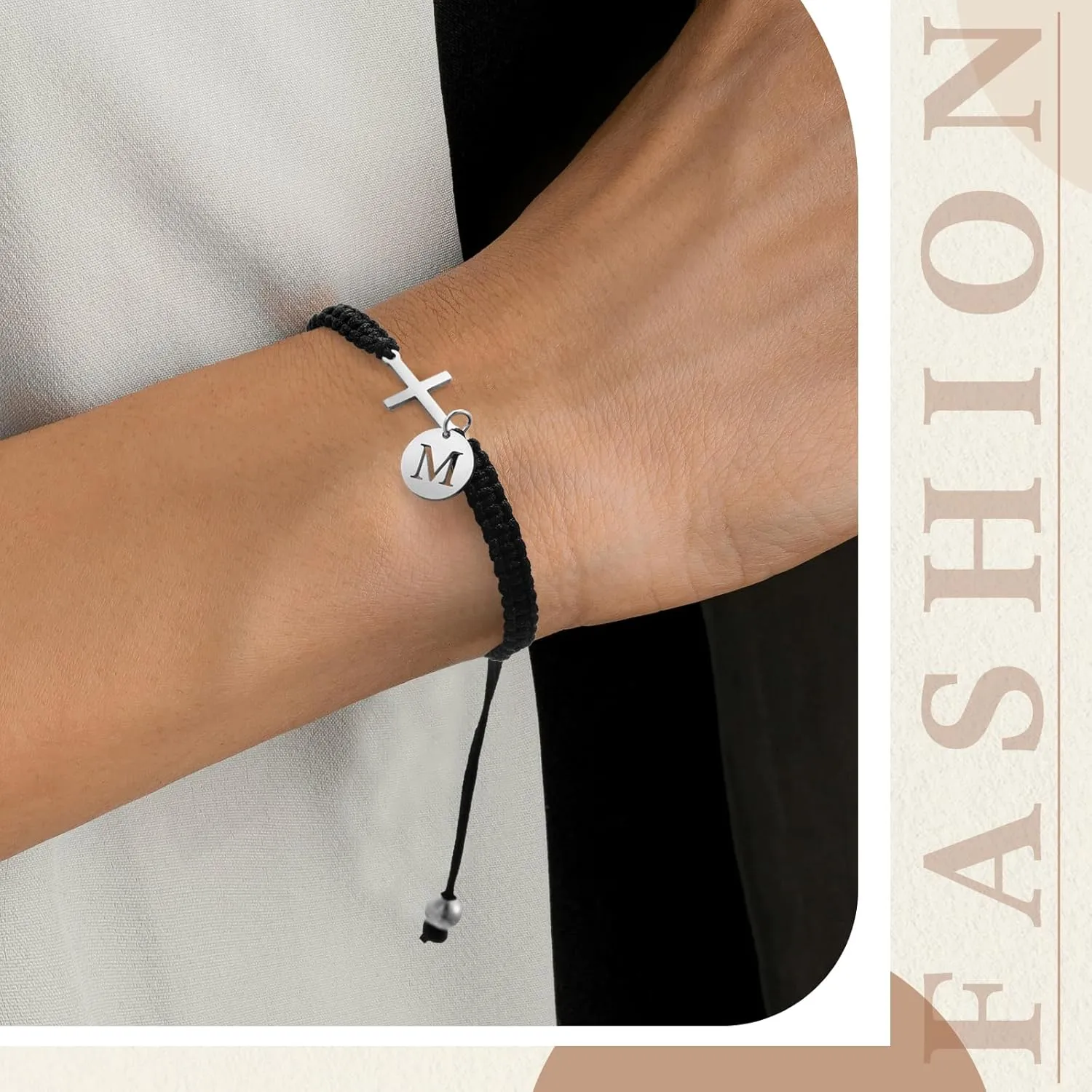 Initial Friendship Cross Bracelet with A-Z Charm Adjustable Braided Bracelet for Women Men Christian Religious Gift
