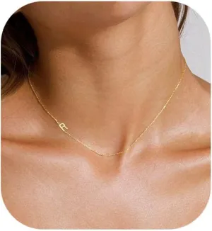 Initial Necklaces for Women, Dainty Gold Letter Necklace 14k Gold Plated Sideways Initial Necklace Cute Name Simple Choker Necklaces for Women Trendy Jewelry Gifts