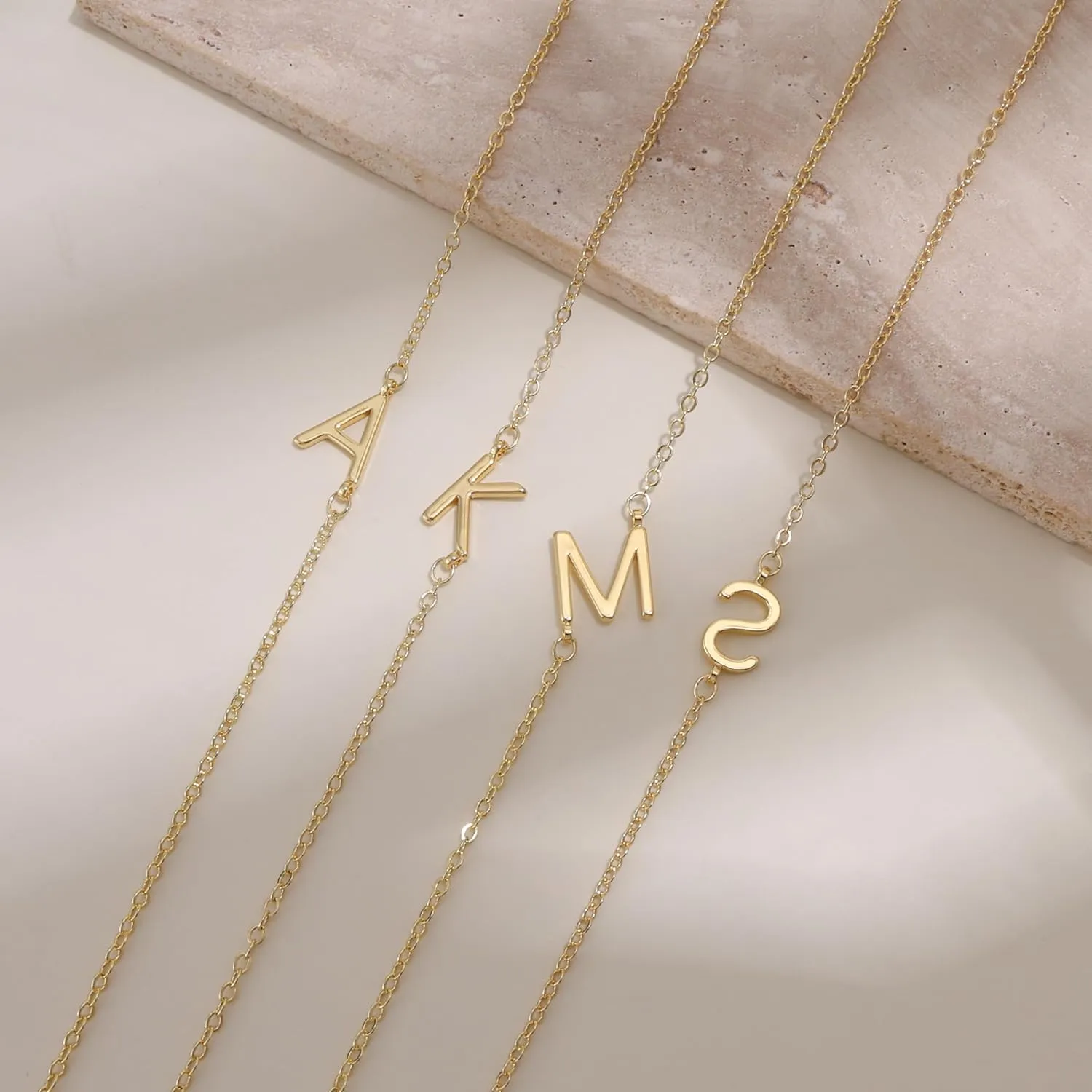 Initial Necklaces for Women, Dainty Gold Letter Necklace 14k Gold Plated Sideways Initial Necklace Cute Name Simple Choker Necklaces for Women Trendy Jewelry Gifts