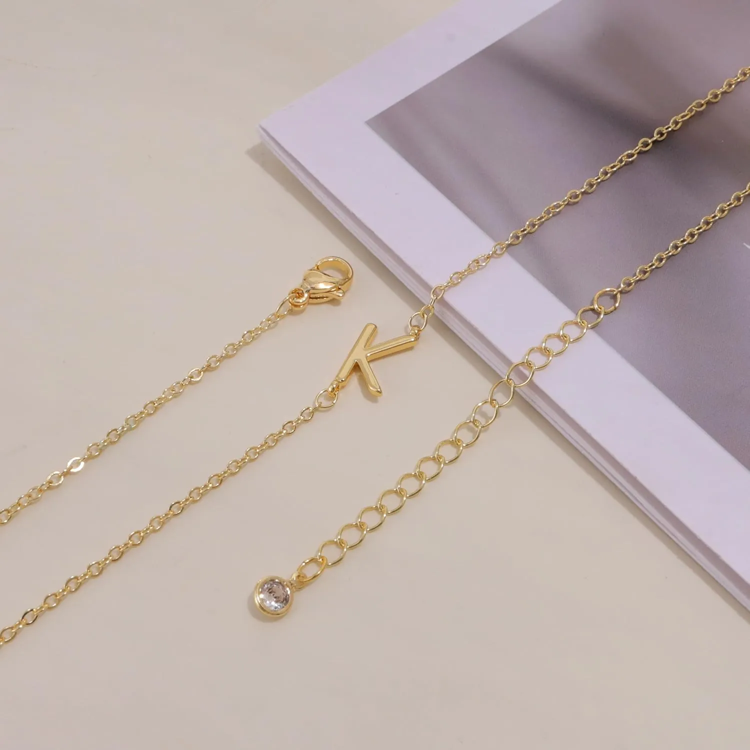 Initial Necklaces for Women, Dainty Gold Letter Necklace 14k Gold Plated Sideways Initial Necklace Cute Name Simple Choker Necklaces for Women Trendy Jewelry Gifts