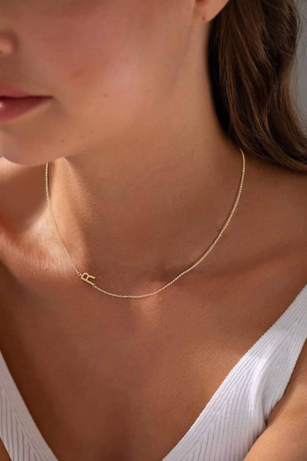 Initial Necklaces for Women, Dainty Gold Letter Necklace 14k Gold Plated Sideways Initial Necklace Cute Name Simple Choker Necklaces for Women Trendy Jewelry Gifts