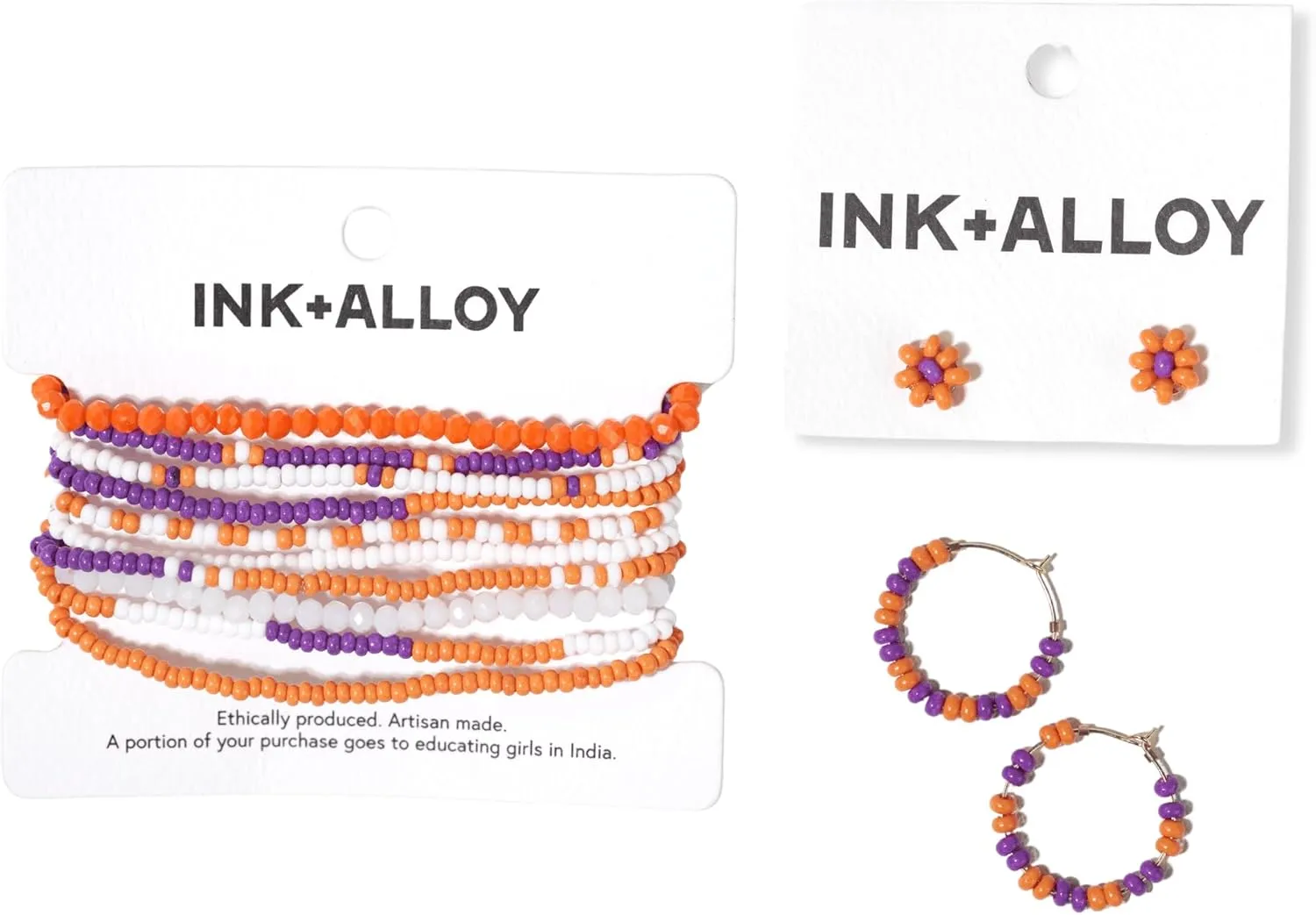 INK   ALLOY Game Day Bracelet Stacks, Beaded Bracelets for Football Gameday Outfits, Handmade Jewelry for College Students, Teachers, Football Moms, Set of 10