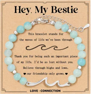 Inspiration Gifts for Women - Natural Stone Wave Bracelet, Includes Inspirational Card and Velvet Pouch - Thoughtful Gifts for Women