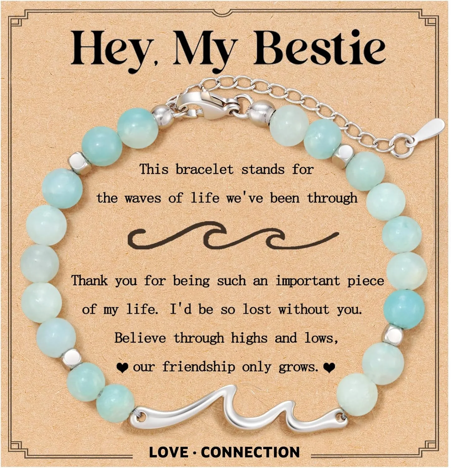 Inspiration Gifts for Women - Natural Stone Wave Bracelet, Includes Inspirational Card and Velvet Pouch - Thoughtful Gifts for Women