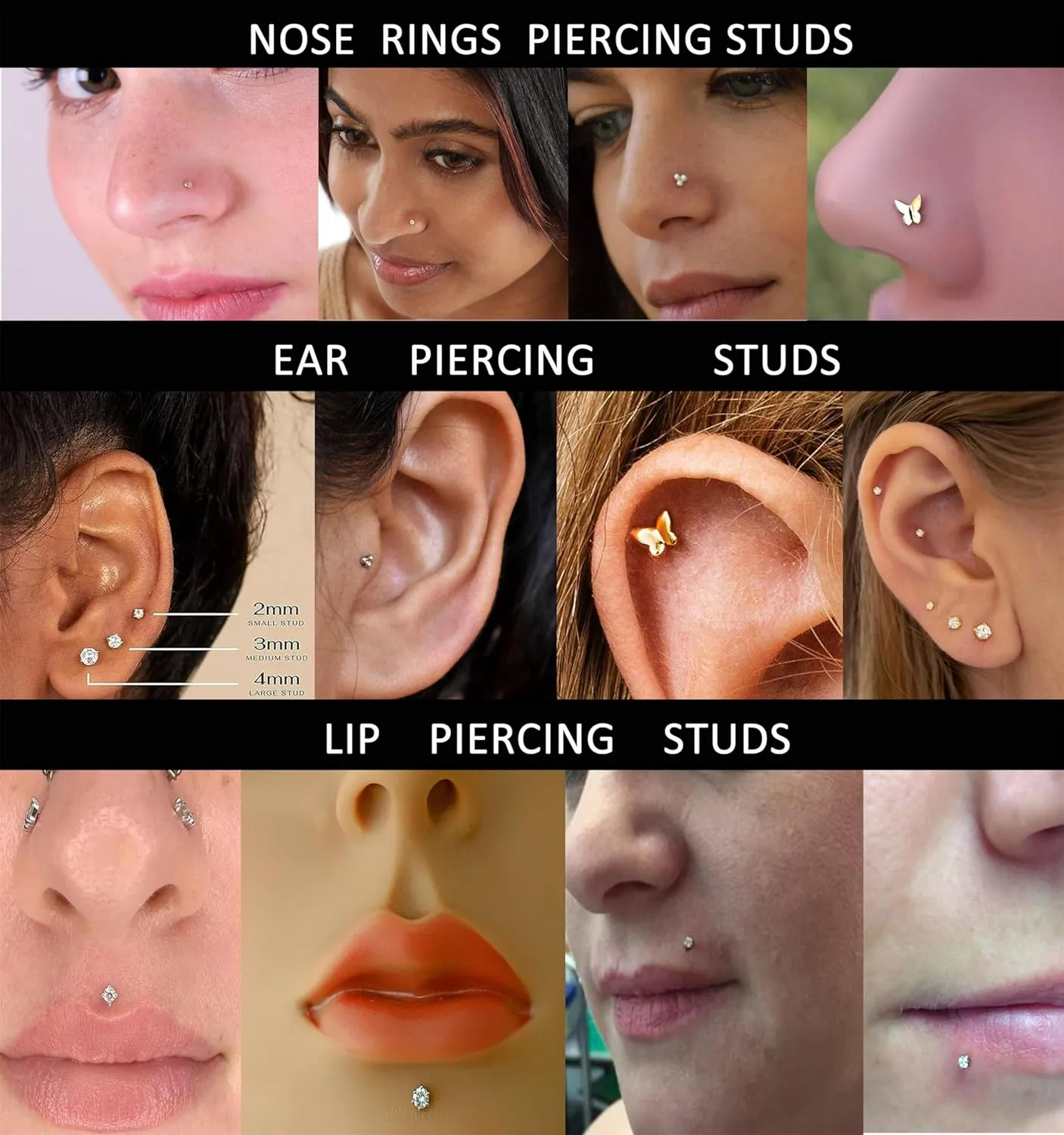 Jamboo 6Pcs 20G Threadless Flatback Small Piercing Studs - Hypoallergenic 14K Gold Filled Surgical Steel Push-in Small Body Piercing Jewelry Set for Multiple Hole Piercing