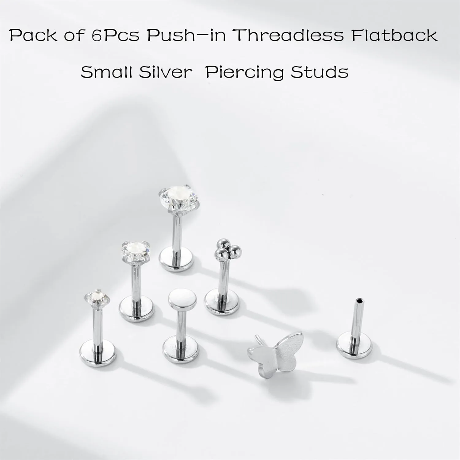Jamboo 6Pcs 20G Threadless Flatback Small Piercing Studs - Hypoallergenic 14K Gold Filled Surgical Steel Push-in Small Body Piercing Jewelry Set for Multiple Hole Piercing