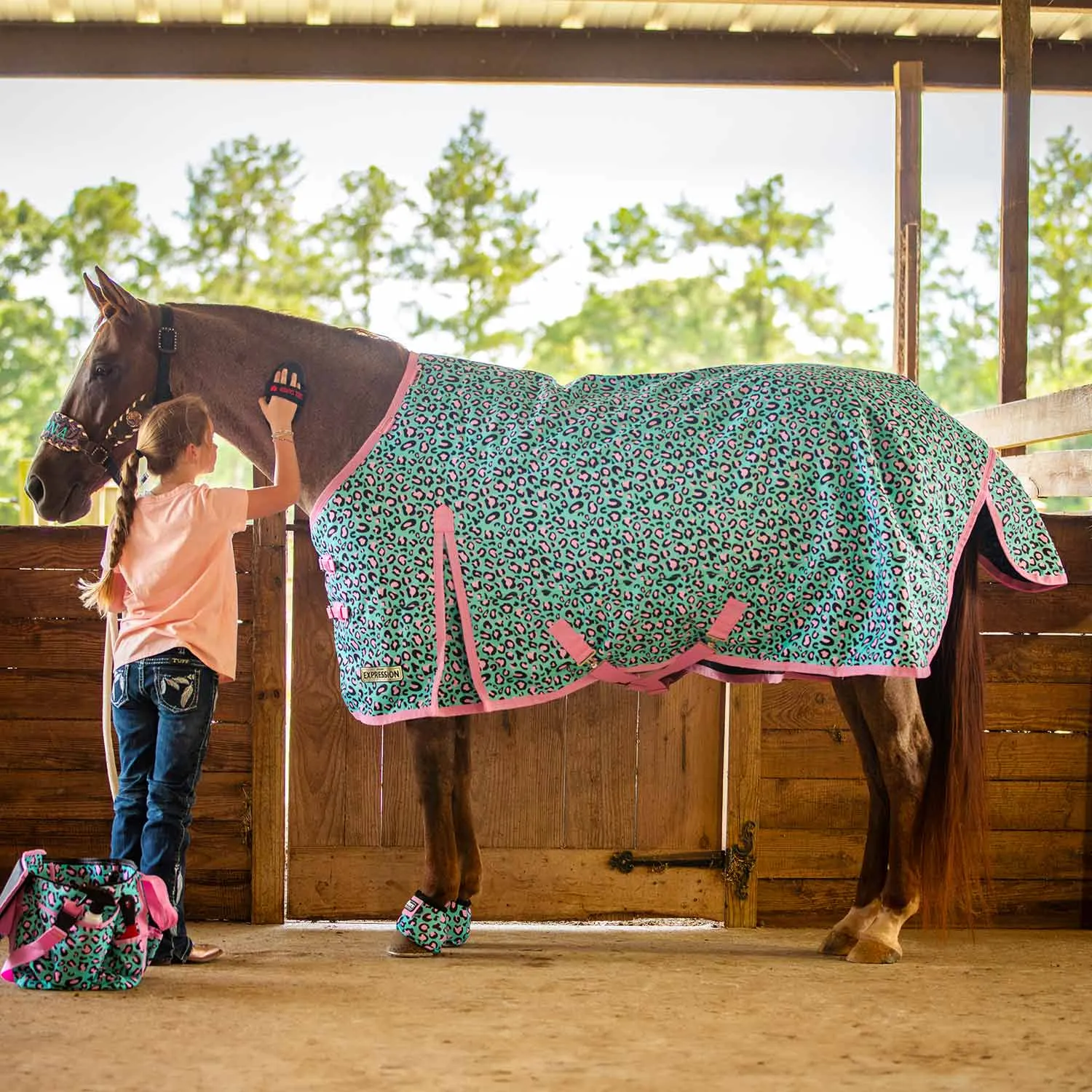 Jeffers Expression 1200 Denier Standard Neck Turnout Sheet, 0 Gram, Party Cheetah