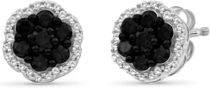JEWELEXCESS 1.00 Carat Black & White Diamond Cluster Stud Earrings  Sterling Silver (.925)| Hypoallergenic Studs for Women - Round Cut Set with Push Backs
