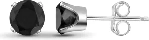 JEWELEXCESS 1/2-2 CTW Black Diamond Stud Earrings  Sterling Silver (.925)| Hypoallergenic Studs for Women - Round Cut Set with Push Backs