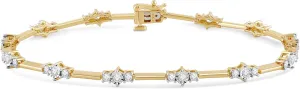 Jewelili Yellow Gold Plated 925 Sterling Silver Diamond Link Bracelet for Women | 1.0 CTW Wedding Jewelry | H Color I1 Clarity | Lab Grown Diamond Link Bracelet | Jewelry Gift Box