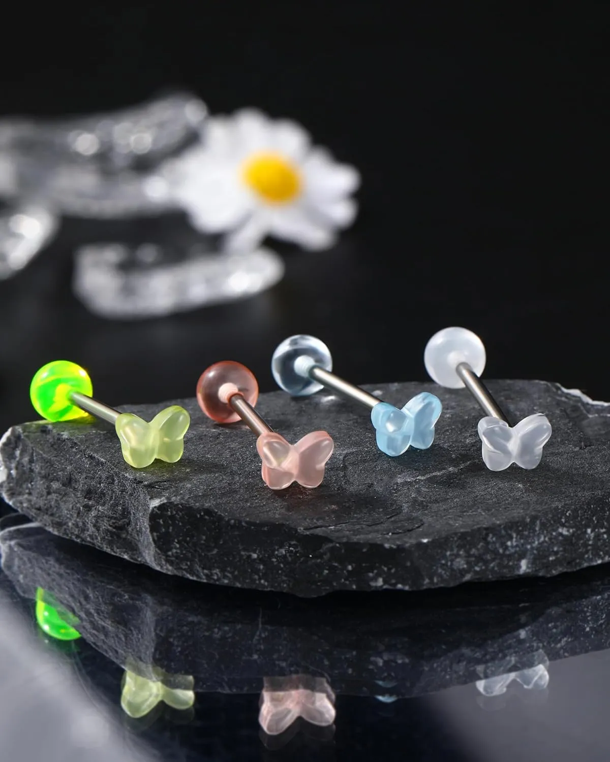Jewseen 4Pcs G23 Implant Grade Titanium Tongue Rings 14g Tongue Piercing Jewelry Acrylic Star Tongue Barbell for Women Men