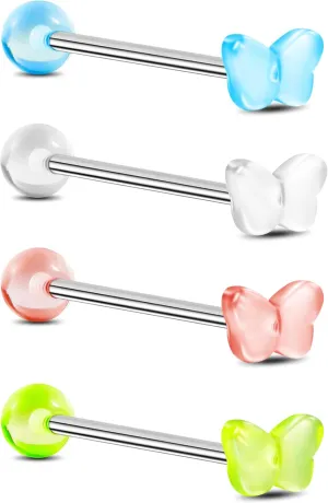 Jewseen 4Pcs G23 Implant Grade Titanium Tongue Rings 14g Tongue Piercing Jewelry Acrylic Star Tongue Barbell for Women Men
