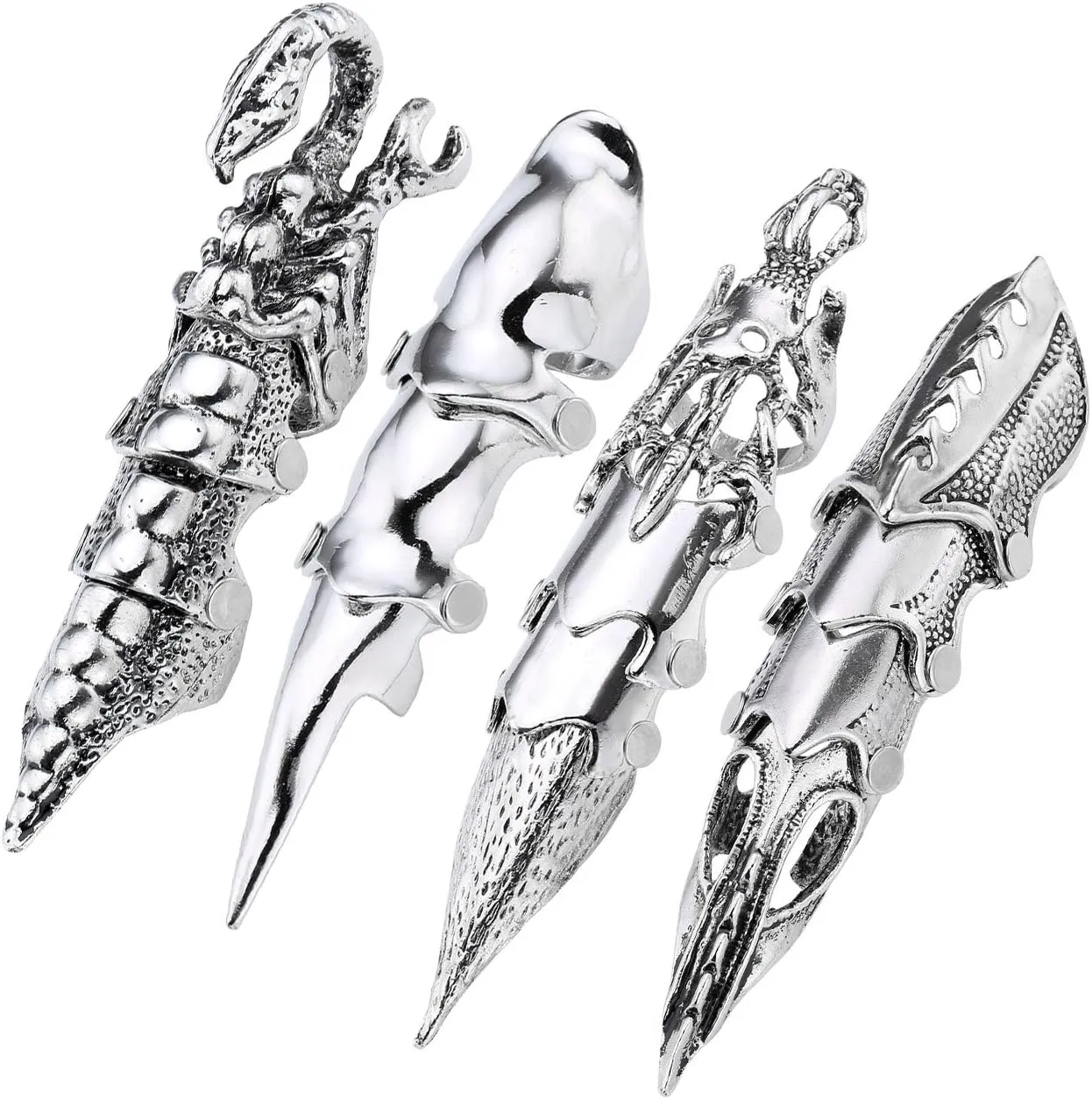 Jovivi Men's Jewelry Silvery Armour Knuckle Full Finger Double Loop Activity Ring Punk Rock Gothic Cool,1-4pcs