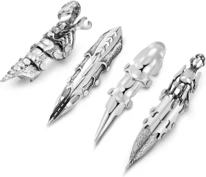 Jovivi Men's Jewelry Silvery Armour Knuckle Full Finger Double Loop Activity Ring Punk Rock Gothic Cool,1-4pcs
