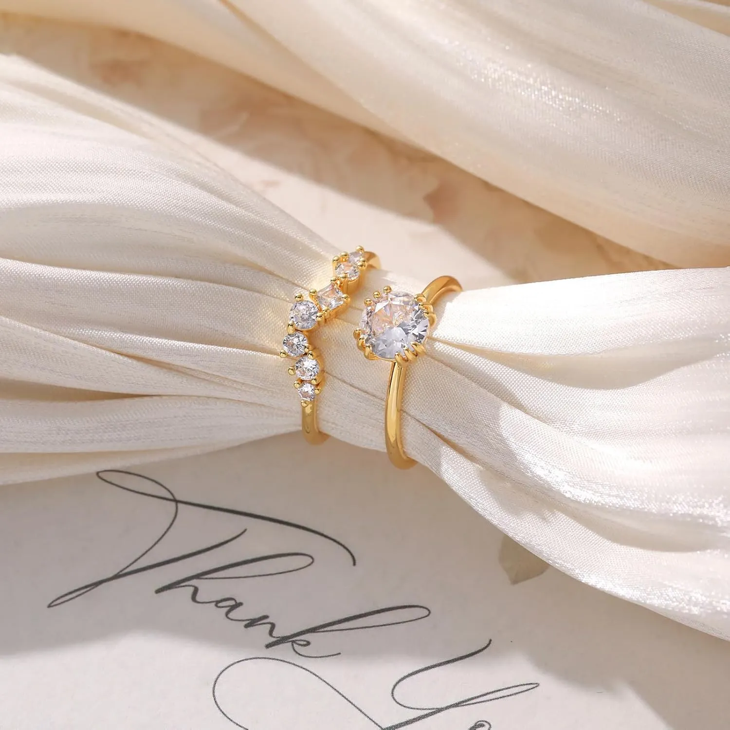 KAERUN Cubic Zirconia Gold Rings for Women Non Tarnish 14K Gold Plated Diamond Wedding Promise Engagement Rings Stackable Fashion Dainty Gold Knuckle Women Rings Set Size 6 7 8 9 10 11