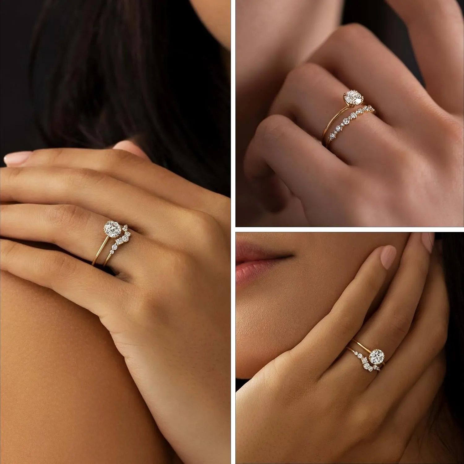 KAERUN Cubic Zirconia Gold Rings for Women Non Tarnish 14K Gold Plated Diamond Wedding Promise Engagement Rings Stackable Fashion Dainty Gold Knuckle Women Rings Set Size 6 7 8 9 10 11