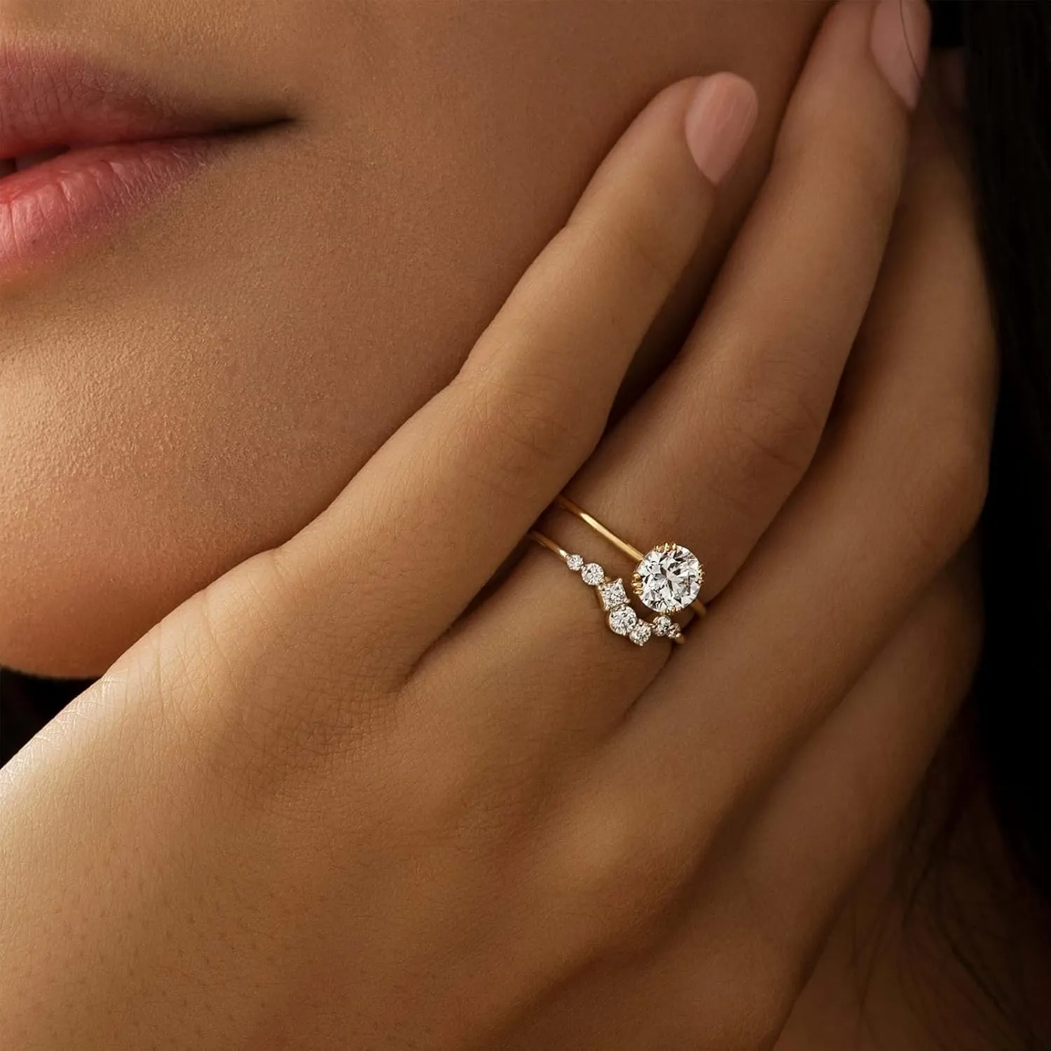 KAERUN Cubic Zirconia Gold Rings for Women Non Tarnish 14K Gold Plated Diamond Wedding Promise Engagement Rings Stackable Fashion Dainty Gold Knuckle Women Rings Set Size 6 7 8 9 10 11