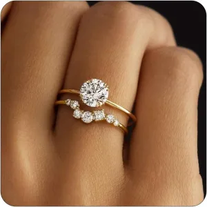 KAERUN Cubic Zirconia Gold Rings for Women Non Tarnish 14K Gold Plated Diamond Wedding Promise Engagement Rings Stackable Fashion Dainty Gold Knuckle Women Rings Set Size 6 7 8 9 10 11