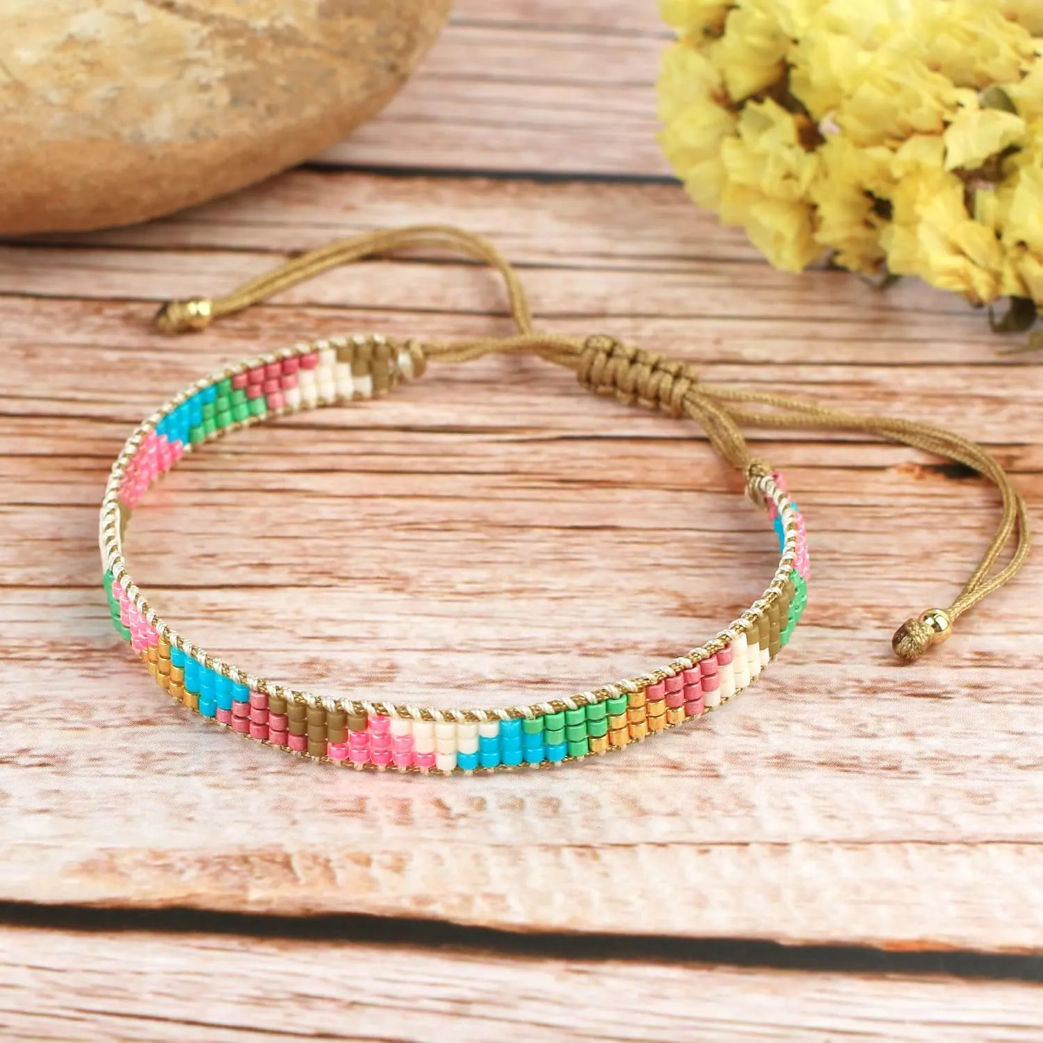 KELITCH Miyuki Seed Beaded Bracelets Bangle Handmade Friendship Braided Wrap Bracelet for Women Fashion Colorful Bracelets