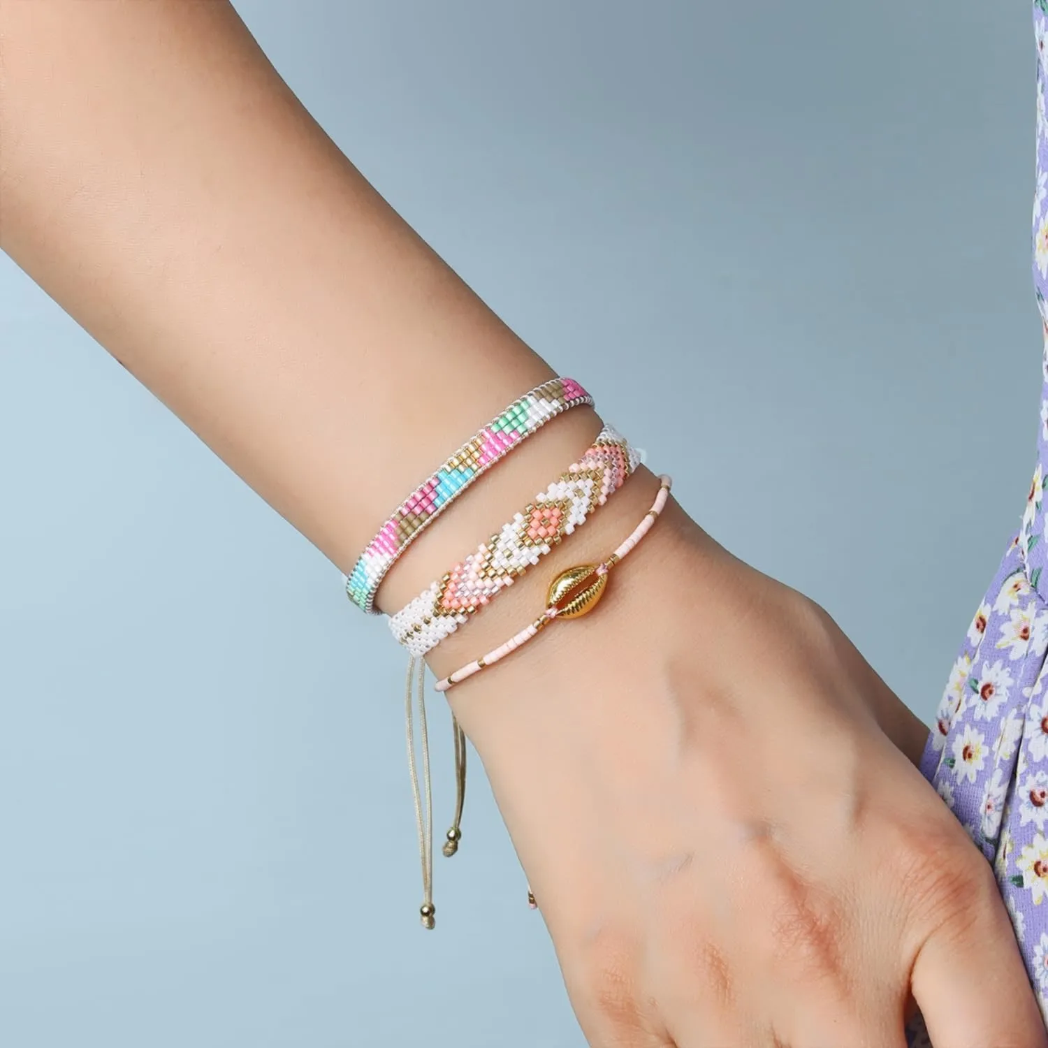 KELITCH Miyuki Seed Beaded Bracelets Bangle Handmade Friendship Braided Wrap Bracelet for Women Fashion Colorful Bracelets