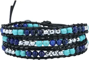 KELITCH New 3 Wrap Bracelets Stackable Bracelets Fashion Friendship Bracelet Leather Bangle (Blue Black 03A)