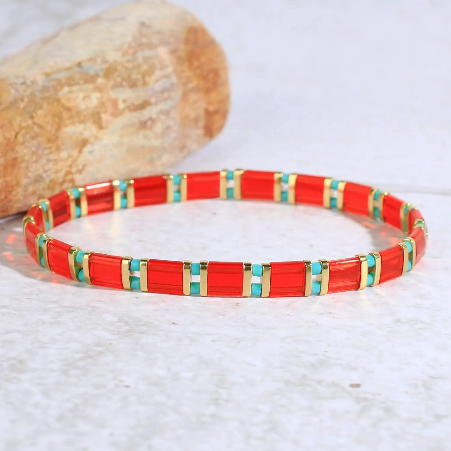KELITCH Women Stretch Bracelets Tila Beaded Bracelets Candy Colors Friendship Jewelry