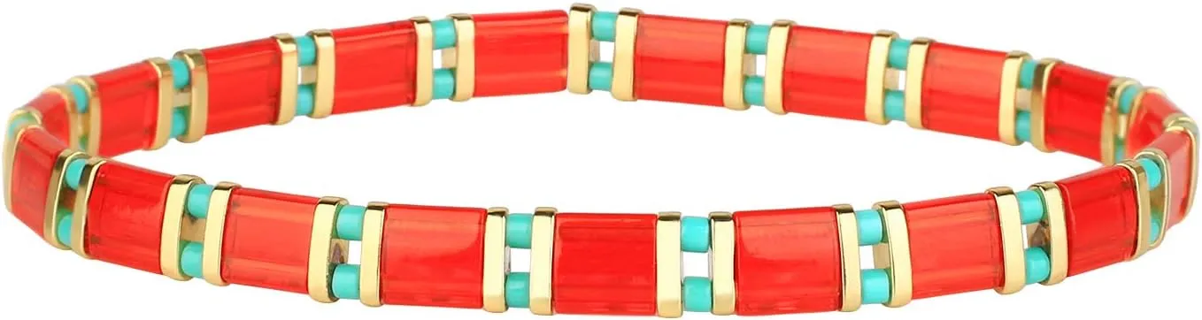 KELITCH Women Stretch Bracelets Tila Beaded Bracelets Candy Colors Friendship Jewelry
