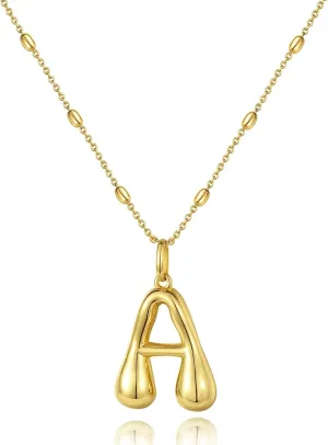 KissYan Bubble Letter Necklace,14K Gold Plated Personalized 3D Puffy Balloon Initial Pendant with Adjustable Bead Chain, Dainty Jewelry Gift for Women