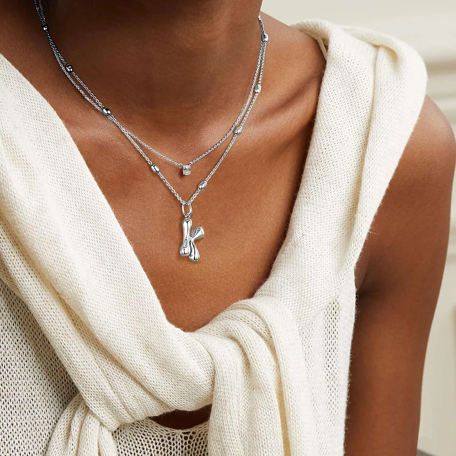 KissYan Bubble Letter Necklace,14K Gold Plated Personalized 3D Puffy Balloon Initial Pendant with Adjustable Bead Chain, Dainty Jewelry Gift for Women