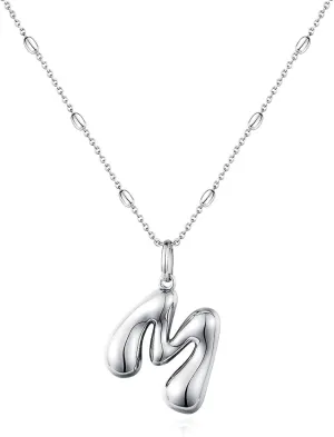 KissYan Bubble Letter Necklace,14K Gold Plated Personalized 3D Puffy Balloon Initial Pendant with Adjustable Bead Chain, Dainty Jewelry Gift for Women