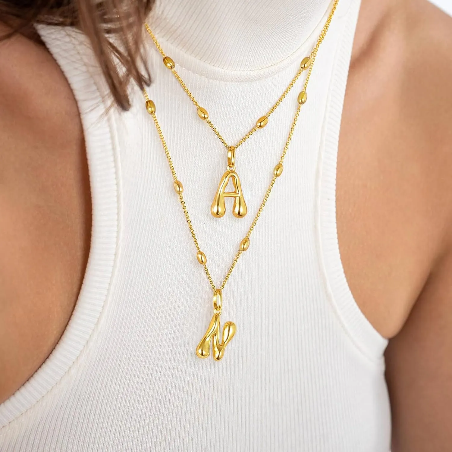 KissYan Bubble Letter Necklace,14K Gold Plated Personalized 3D Puffy Balloon Initial Pendant with Adjustable Bead Chain, Dainty Jewelry Gift for Women