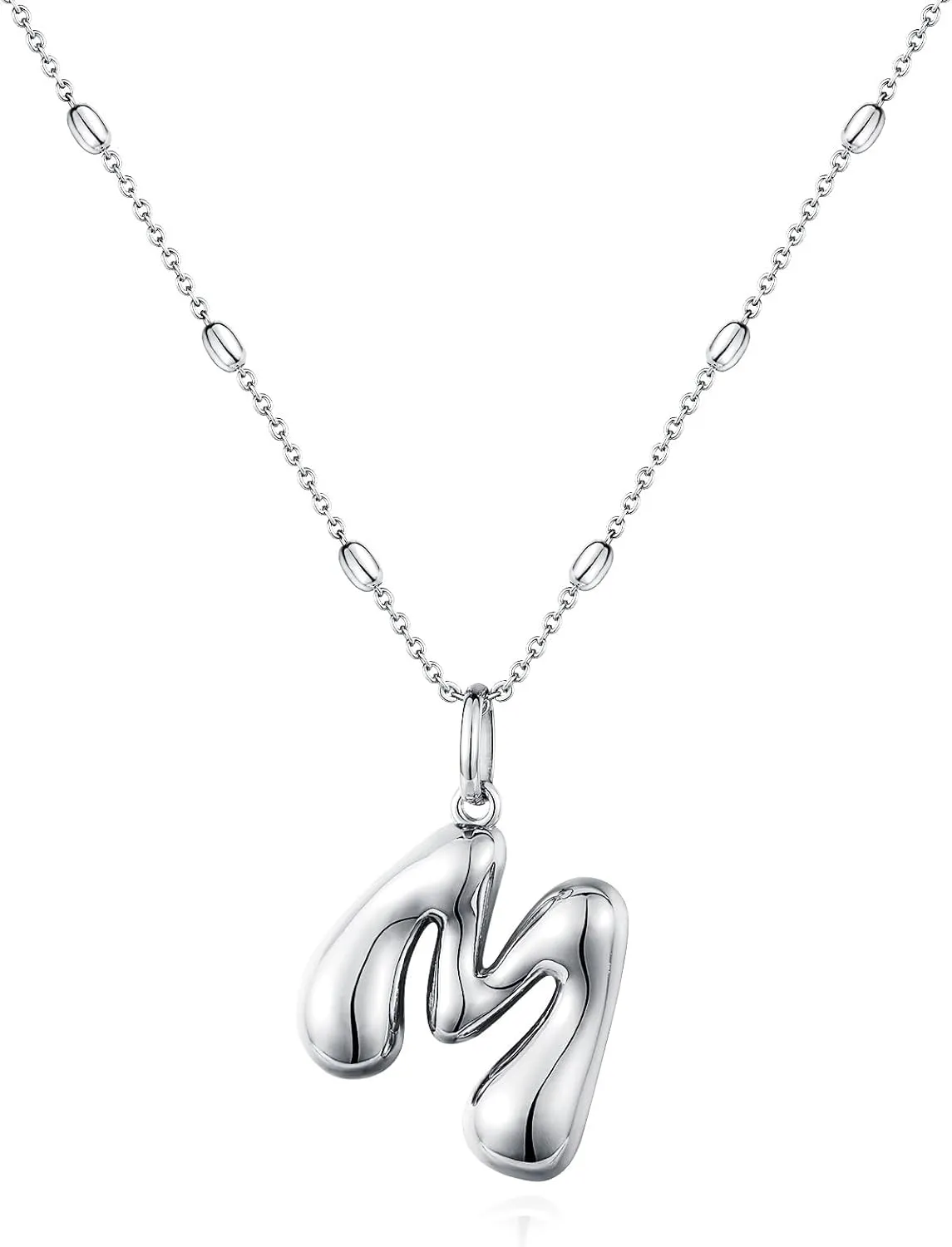 KissYan Bubble Letter Necklace,14K Gold Plated Personalized 3D Puffy Balloon Initial Pendant with Adjustable Bead Chain, Dainty Jewelry Gift for Women