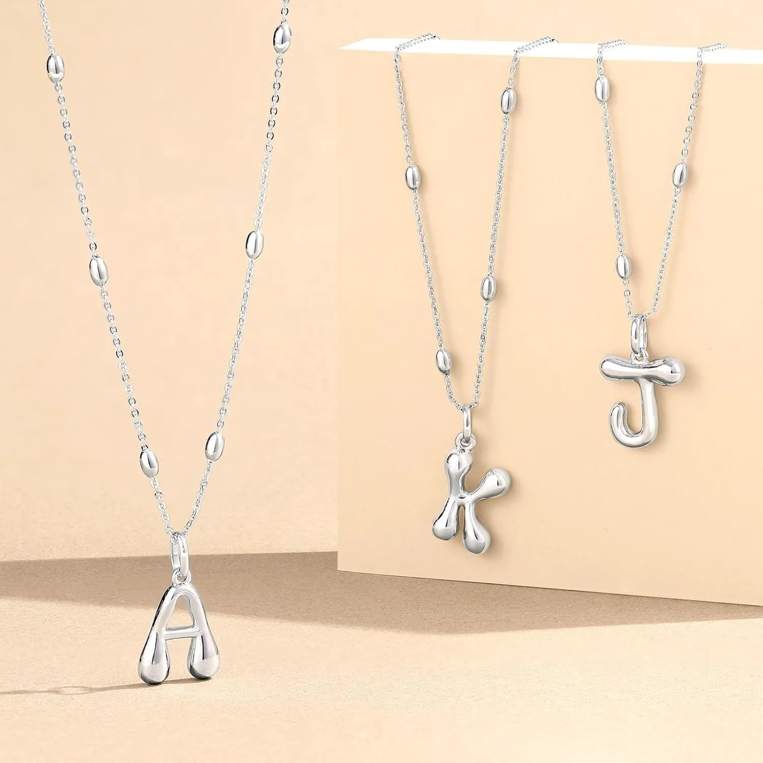 KissYan Bubble Letter Necklace,14K Gold Plated Personalized 3D Puffy Balloon Initial Pendant with Adjustable Bead Chain, Dainty Jewelry Gift for Women