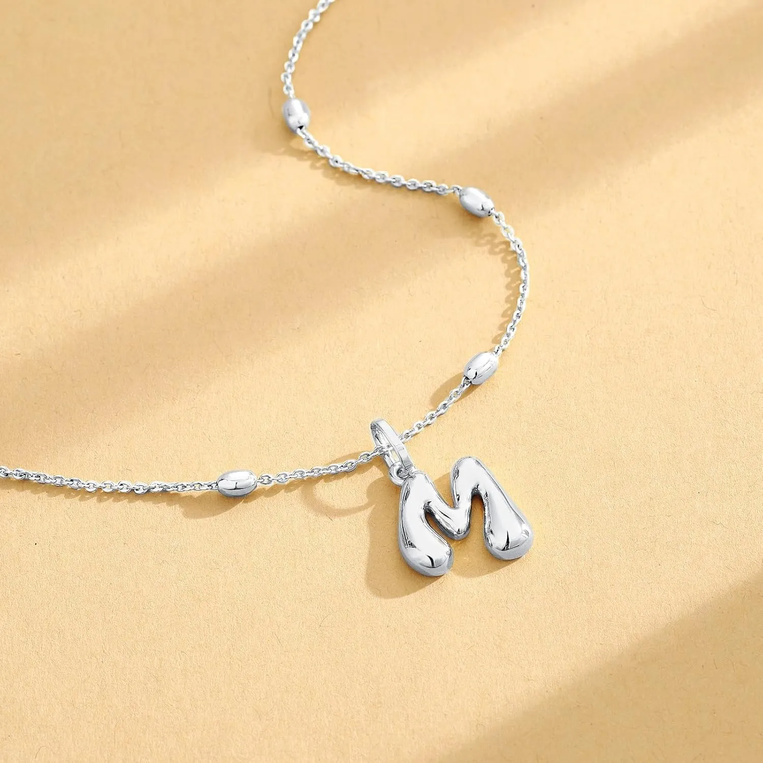 KissYan Bubble Letter Necklace,14K Gold Plated Personalized 3D Puffy Balloon Initial Pendant with Adjustable Bead Chain, Dainty Jewelry Gift for Women