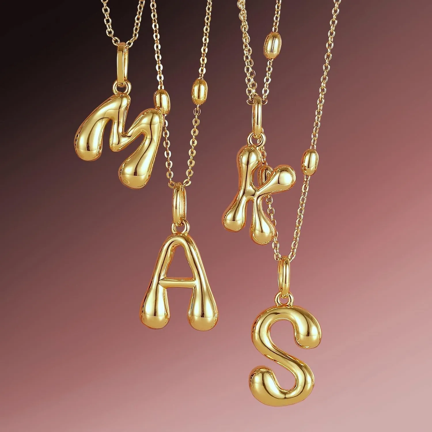 KissYan Bubble Letter Necklace,14K Gold Plated Personalized 3D Puffy Balloon Initial Pendant with Adjustable Bead Chain, Dainty Jewelry Gift for Women