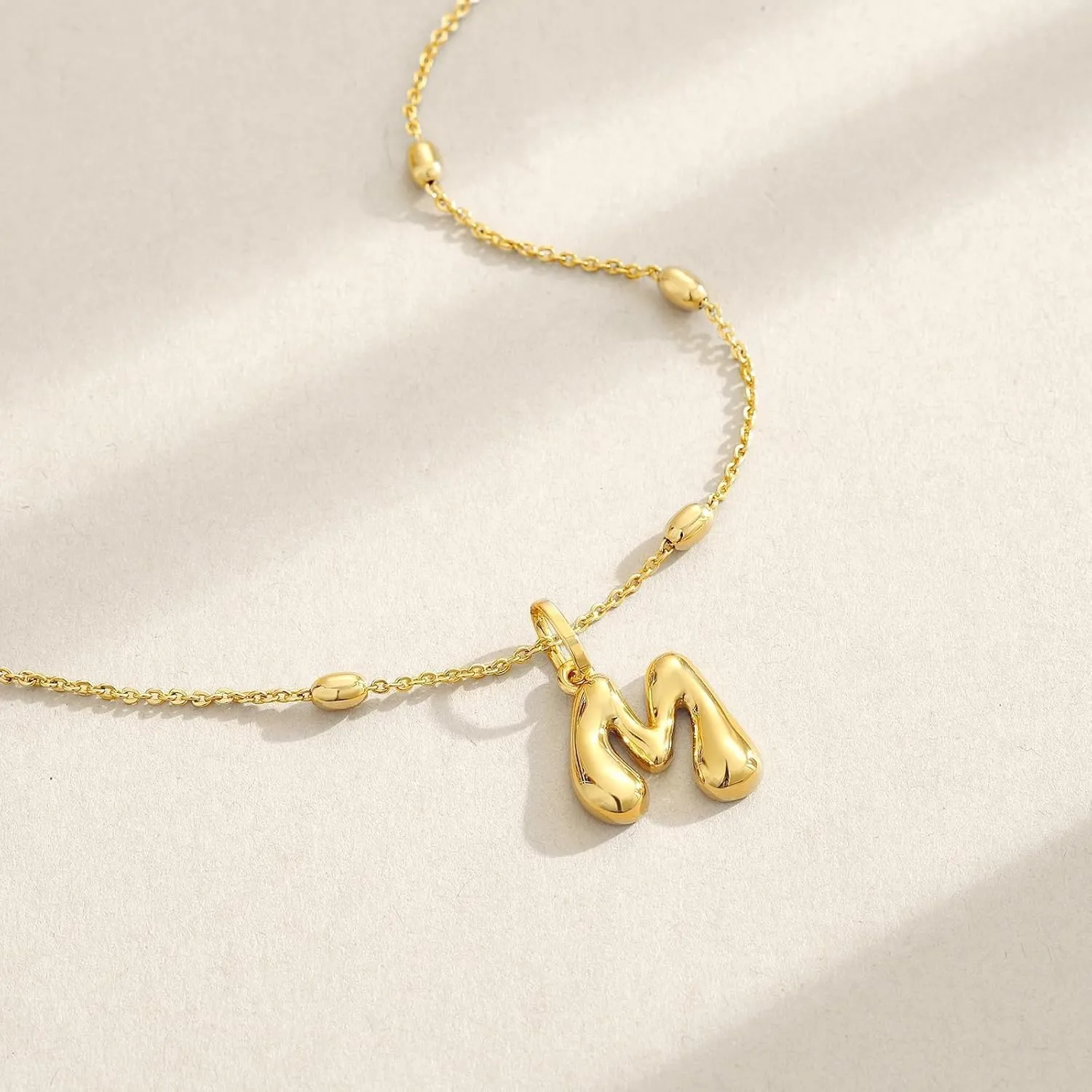 KissYan Bubble Letter Necklace,14K Gold Plated Personalized 3D Puffy Balloon Initial Pendant with Adjustable Bead Chain, Dainty Jewelry Gift for Women