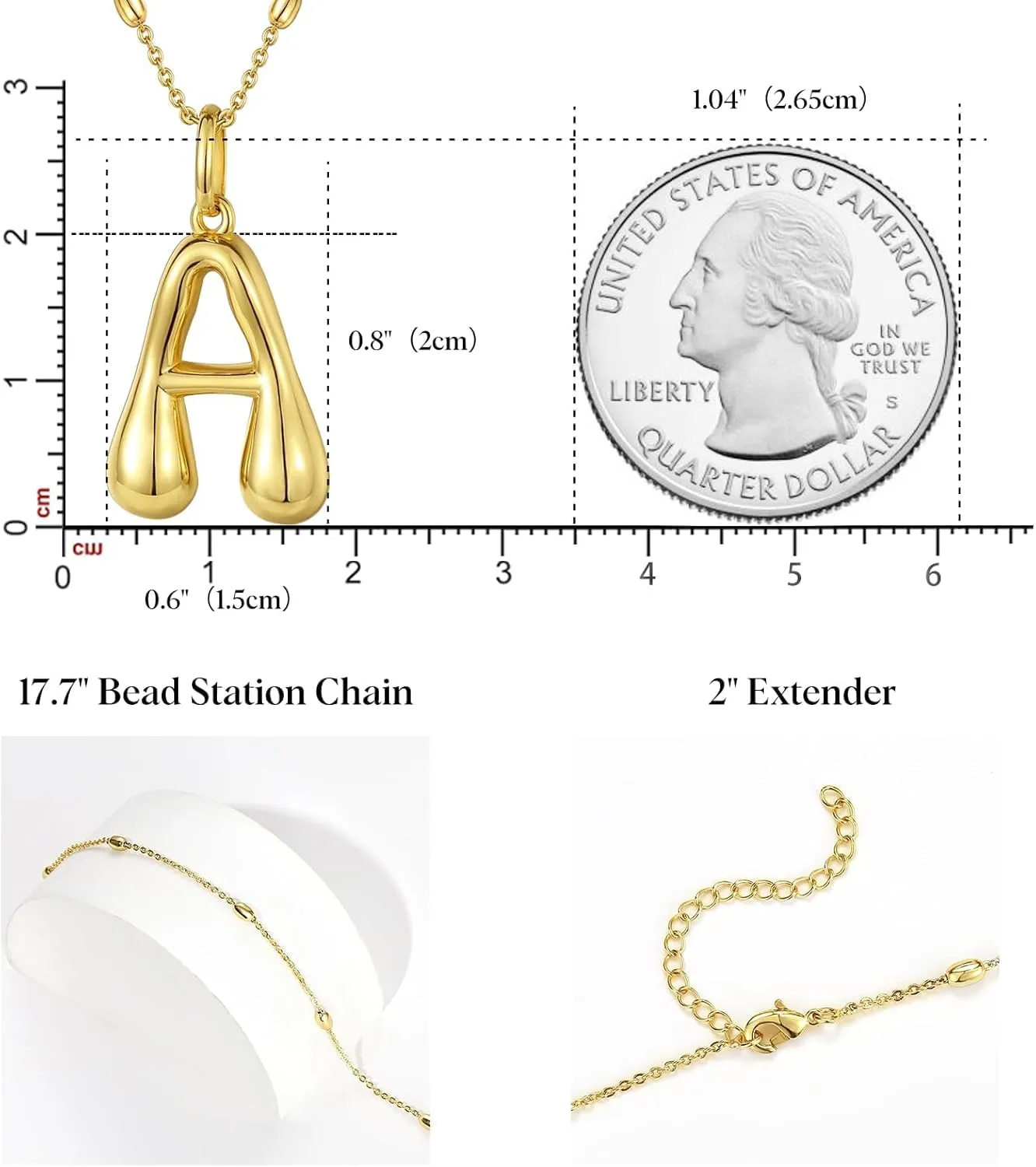 KissYan Bubble Letter Necklace,14K Gold Plated Personalized 3D Puffy Balloon Initial Pendant with Adjustable Bead Chain, Dainty Jewelry Gift for Women