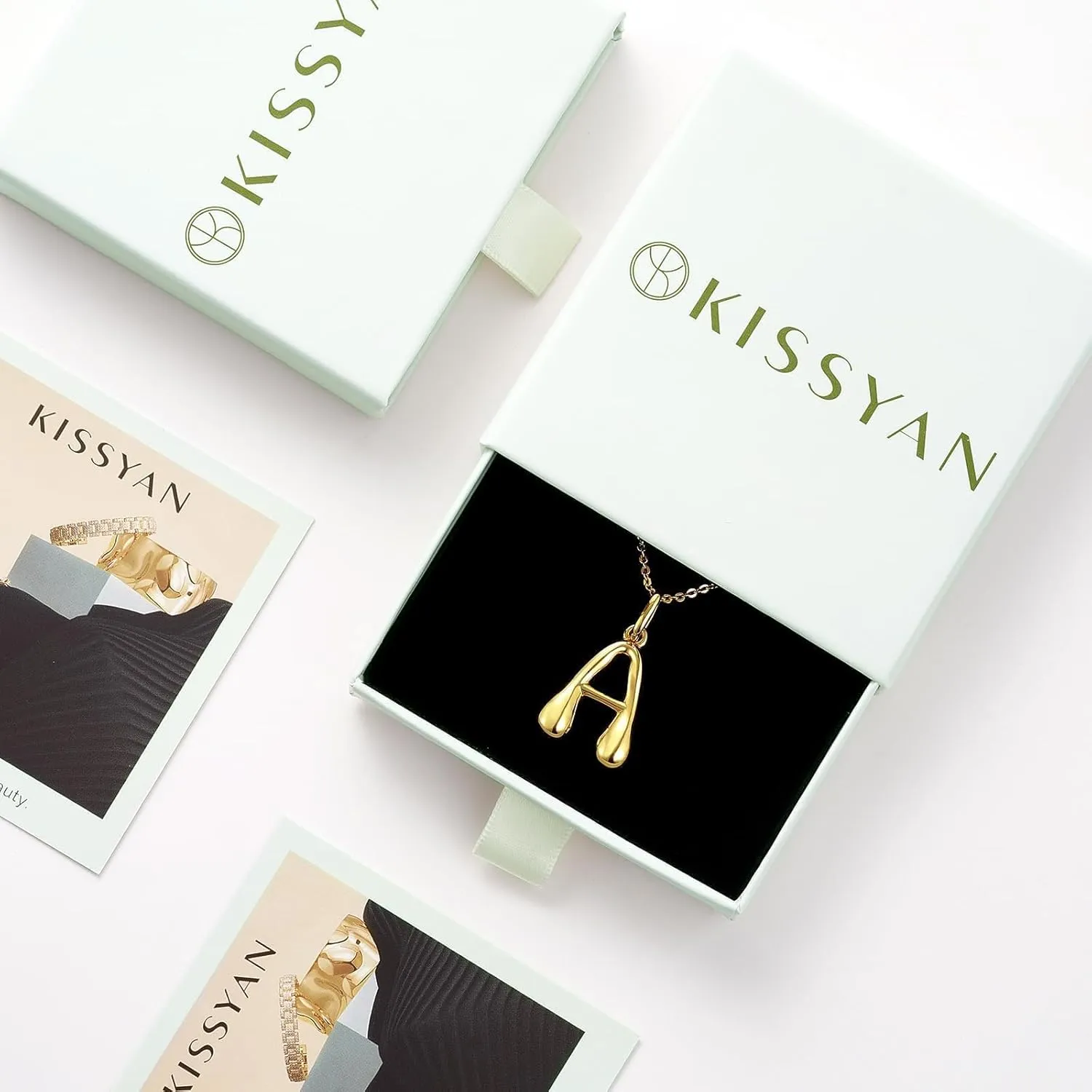 KissYan Bubble Letter Necklace,14K Gold Plated Personalized 3D Puffy Balloon Initial Pendant with Adjustable Bead Chain, Dainty Jewelry Gift for Women