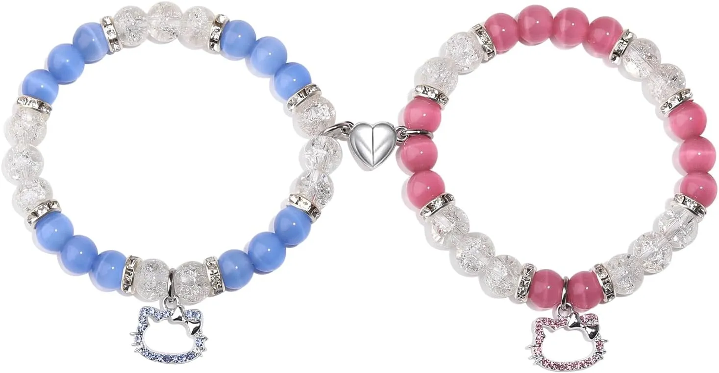 Korotho Matching Bracelets for Couples Best Friend, Spider Kitty Charm Bracelets Christmas Gifts Bff Friendship Matching Jewelry Long Distance Relationship Bracelets for Couples Family Friends Bf Gf