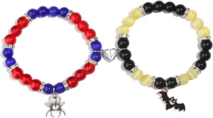 Korotho Matching Bracelets for Couples Best Friend, Spider Kitty Charm Bracelets Christmas Gifts Bff Friendship Matching Jewelry Long Distance Relationship Bracelets for Couples Family Friends Bf Gf